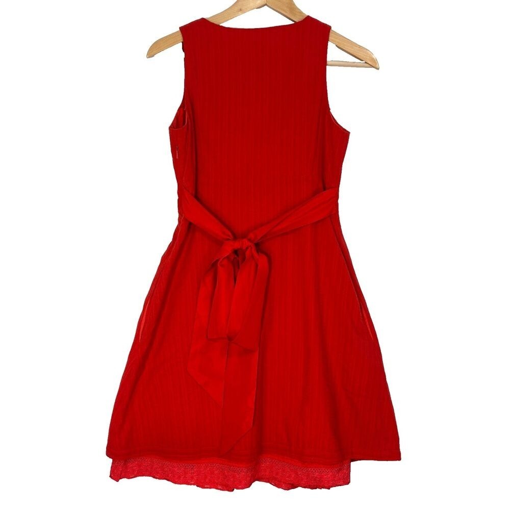 Maeve Anthroplogie Dress Womens 0 Red Cotton Silk Waist Tie Feminine Wedding - Picture 2 of 12